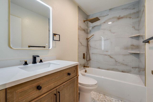 full bath with toilet, vanity, and tub / shower combination
