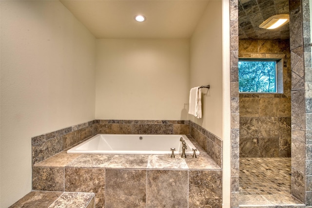NHN Bears Rd, Stevensville, MT 59870 - full bathroom featuring a tile shower, recessed lighting, and a garden tub