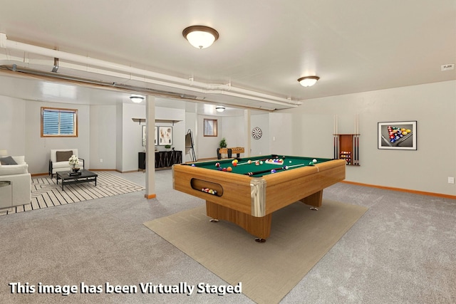 NHN Bears Rd, Stevensville, MT 59870 - playroom with carpet flooring, baseboards, pool table, and visible vents