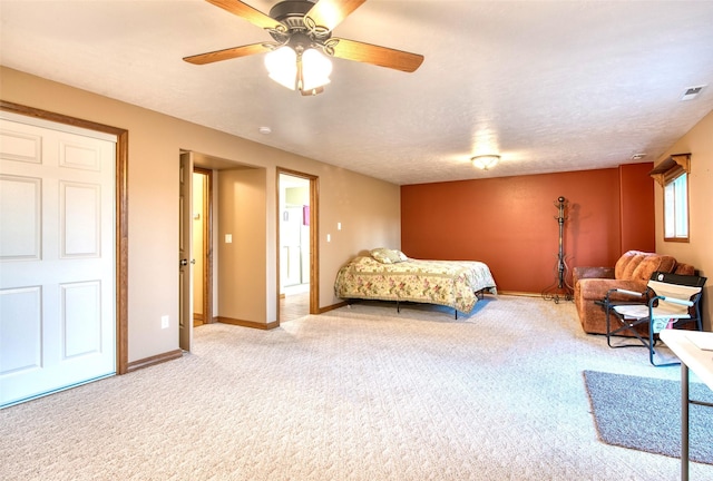 NHN Bears Rd, Stevensville, MT 59870 - bedroom featuring baseboards, a textured ceiling, ceiling fan, visible vents, and light carpet