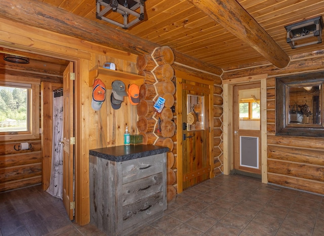 587 Cozy Ln, Helmville, MT 59843 - hall featuring wooden ceiling and beam ceiling