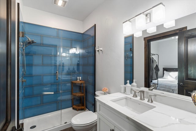 805 Broken Choker Ln, Bigfork, MT 59911 - bathroom featuring ensuite bath, toilet, vanity, and a shower stall