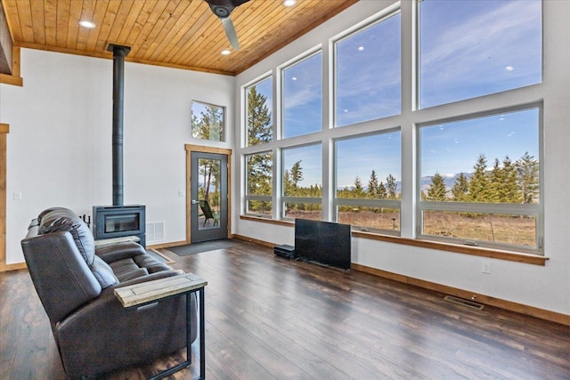 563 Riding High Dr, Eureka, MT 59917 - sunroom / solarium featuring a wood stove