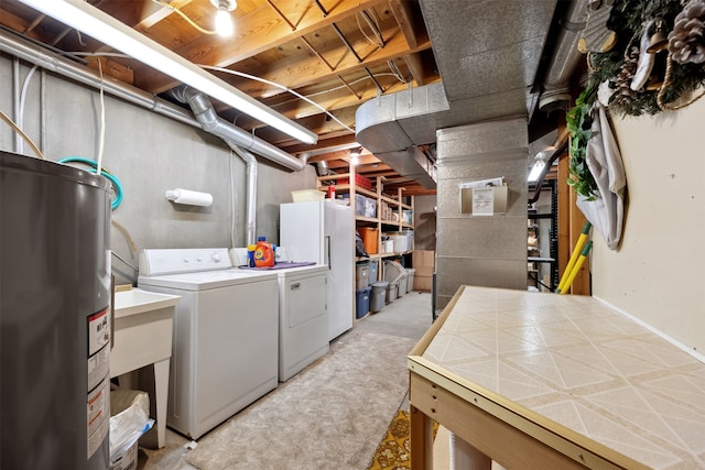 2804 Harmony Ct, Missoula, MT 59801 - unfinished below grade area featuring water heater, independent washer and dryer, and freestanding refrigerator