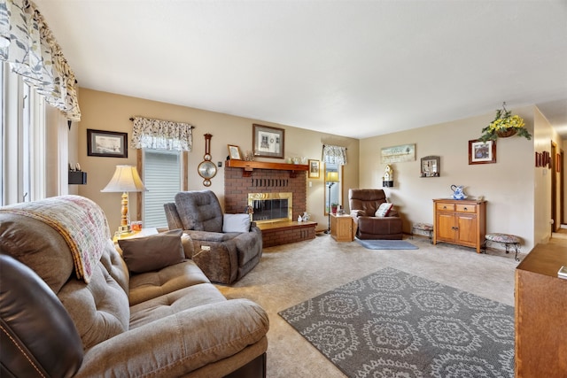 2804 Harmony Ct, Missoula, MT 59801 - living area with carpet flooring and a brick fireplace
