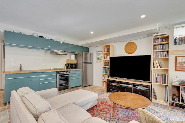 living room with recessed lighting