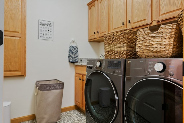 5632 Fairview Ln, Florence, MT 59833 - clothes washing area featuring independent washer and dryer, cabinet space, and baseboards