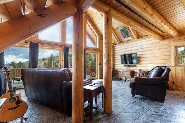 3340 Rome Ln, Stevensville, MT 59870 - living area featuring log walls and wooden ceiling