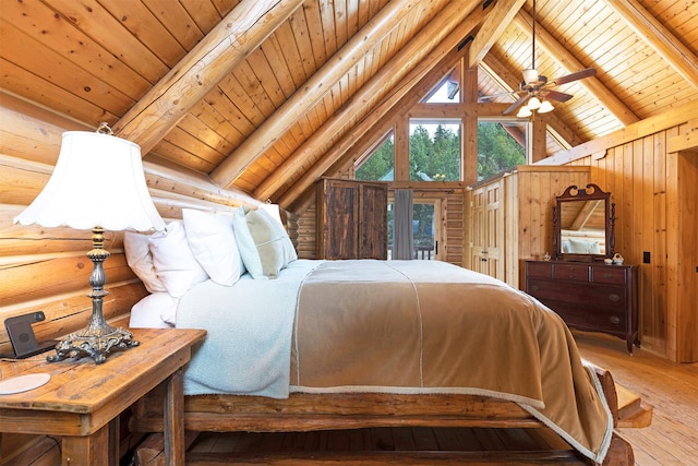 3340 Rome Ln, Stevensville, MT 59870 - bedroom with wooden ceiling, hardwood / wood-style flooring, and log walls