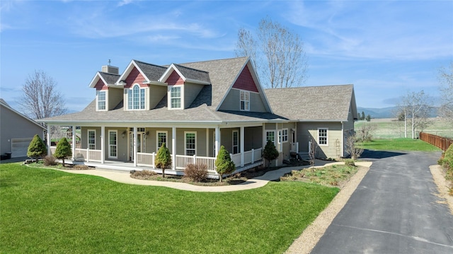 266 W Bowman Dr, Kalispell, MT 59901 - farmhouse-style home featuring a porch, a chimney, and a front yard