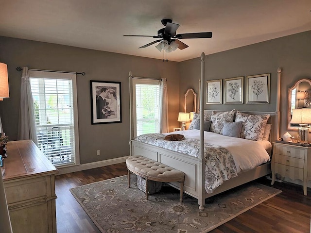 266 W Bowman Dr, Kalispell, MT 59901 - bedroom with baseboards, dark wood-type flooring, and ceiling fan