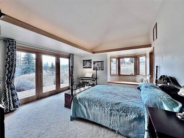 93 Golf Course Dr, Ennis, MT 59729 - bedroom with access to outside, carpet, lofted ceiling, and french doors