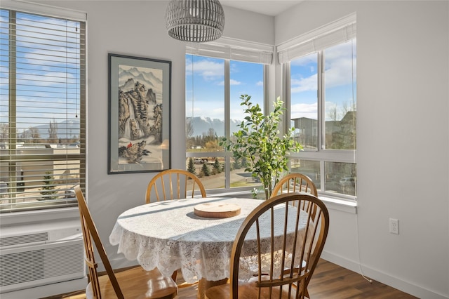 dining room featuring wood finished floors and baseboards
