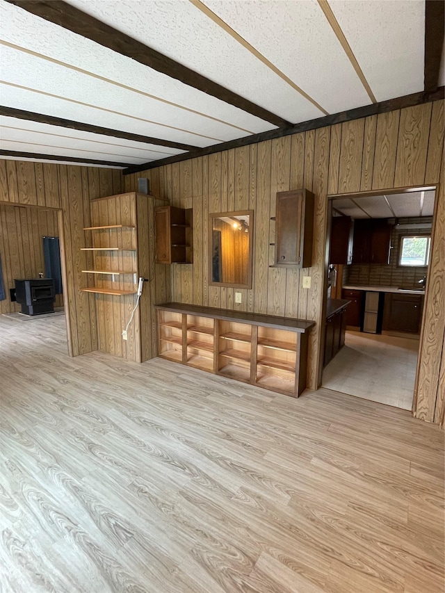 381 Lyng Ave W, Highwood, MT 59450 - bar area with light wood-type flooring, wooden walls, and beamed ceiling