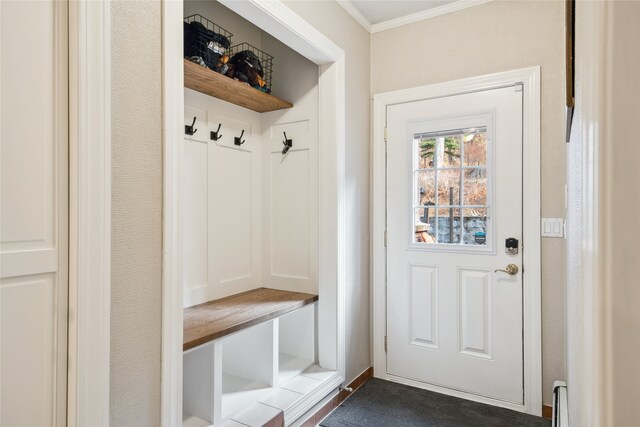 mudroom with crown molding