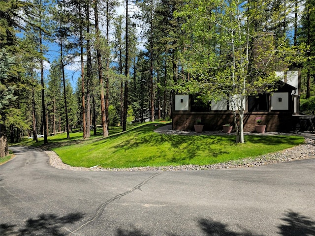 view of front of home with brick siding and a front yard