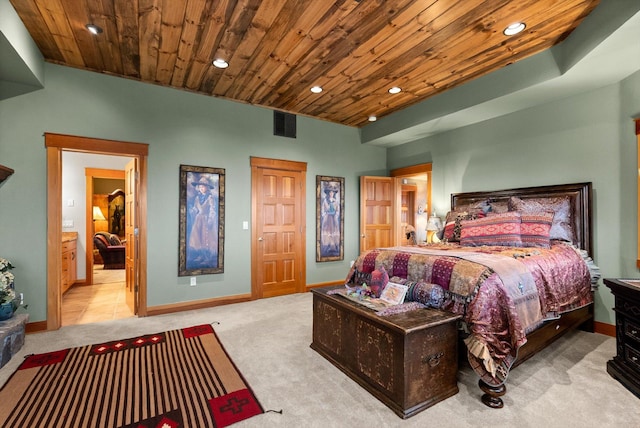 31572 Lake To Sky Dr, Bigfork, MT 59911 - bedroom featuring wooden ceiling, recessed lighting, and carpet