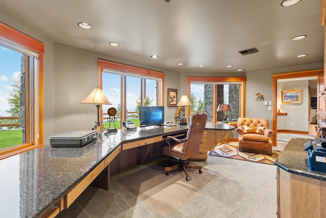 31572 Lake To Sky Dr, Bigfork, MT 59911 - home office with recessed lighting and light carpet