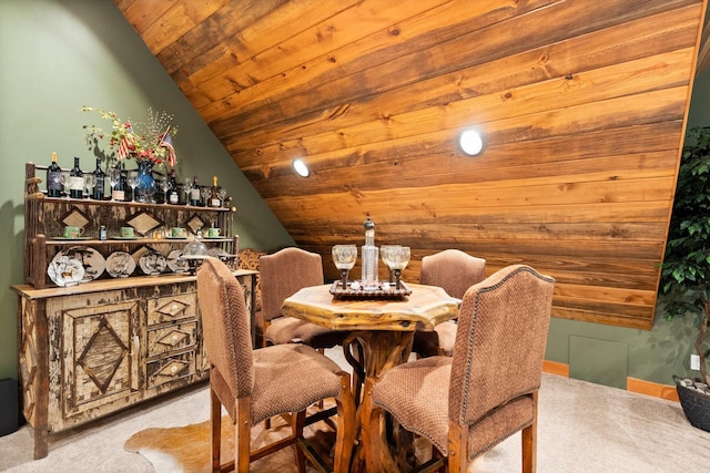 31572 Lake To Sky Dr, Bigfork, MT 59911 - dining area with carpet, lofted ceiling, and wood ceiling