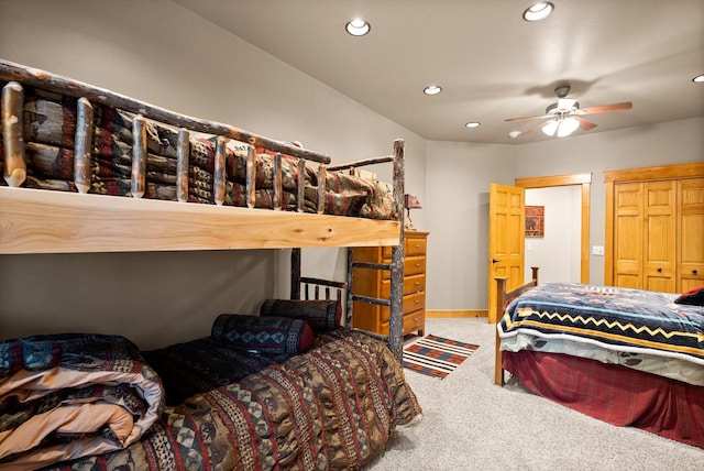 31572 Lake To Sky Dr, Bigfork, MT 59911 - carpeted bedroom with recessed lighting and a ceiling fan