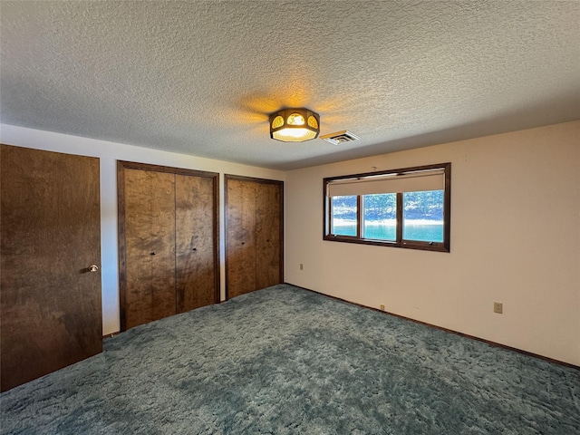 306 Parker Lakes Rd, Bigfork, MT 59911 - unfurnished bedroom featuring multiple closets, carpet floors, and a textured ceiling