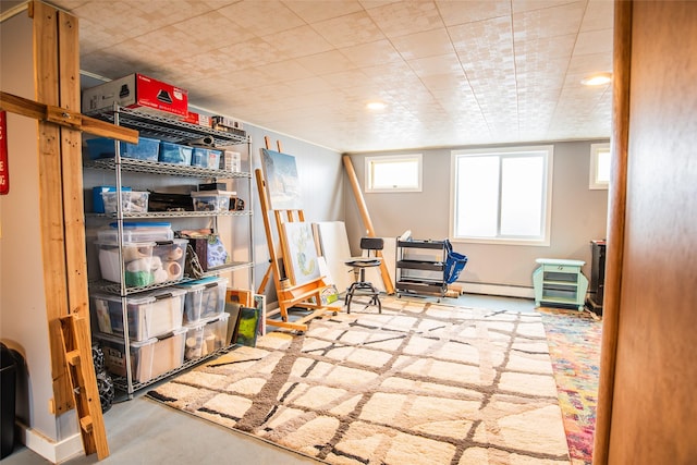 storage room with baseboard heating