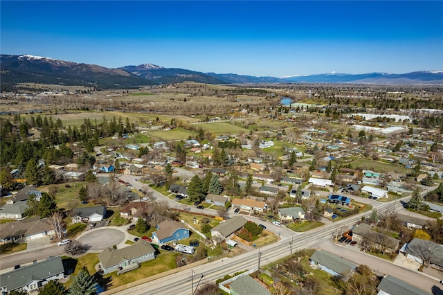 bird's eye view featuring a mountain view and a residential view