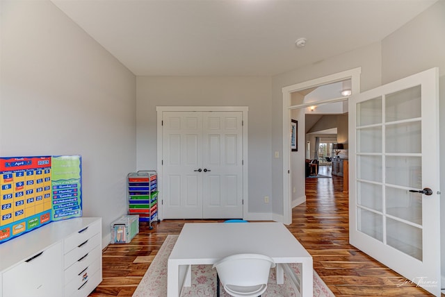 2160 Crested Wheat Loop, East Helena, MT 59635 - recreation room with french doors, baseboards, and dark wood finished floors
