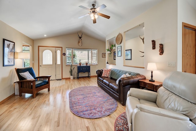 24 Spruce Grove Rd, East Helena, MT 59635 - living area featuring a ceiling fan, light wood-type flooring, and vaulted ceiling