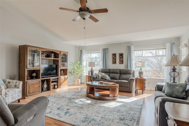 675 Pebble Dr, Kalispell, MT 59901 - living room featuring light wood-type flooring and ceiling fan
