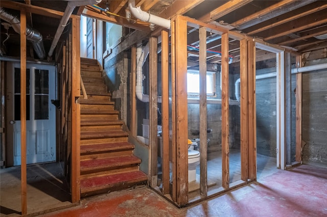 below grade area featuring stairs