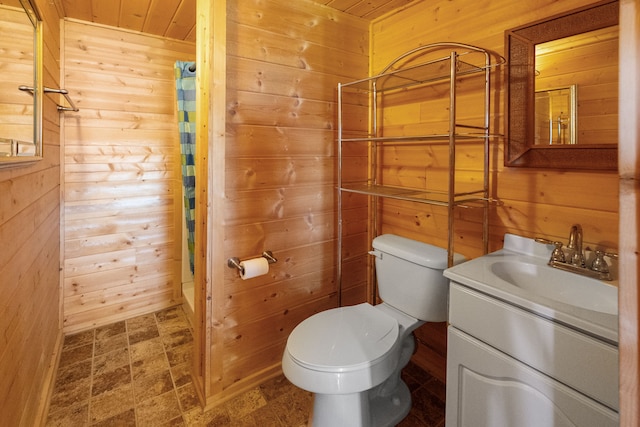 68 Bieler Ln, Sheridan, MT 59749 - bathroom with wood walls, vanity, wooden ceiling, and a shower with curtain