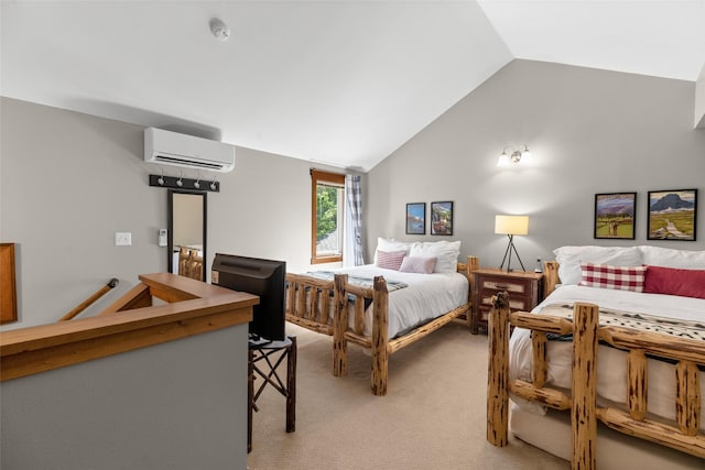 1750 E Lakeshore Dr Unit 203, Whitefish, MT 59937 - bedroom with a wall mounted AC, lofted ceiling, and light colored carpet