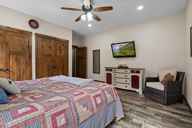388 Cherry Creek Rd, Thompson Falls, MT 59873 - bedroom featuring wood finished floors, a ceiling fan, and recessed lighting