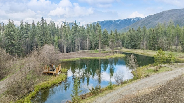 3700 Glen Lake Rd, Eureka, MT 59917 - water view featuring a heavily wooded area and a mountain backdrop