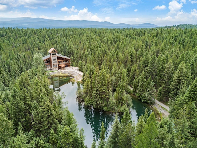 3700 Glen Lake Rd, Eureka, MT 59917 - aerial view of property and surrounding area with a heavily wooded area and a water and mountain view