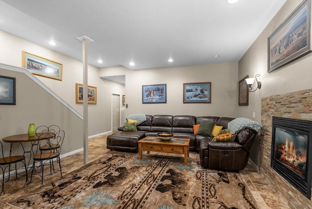 8 Primrose Ct, Kalispell, MT 59901 - living area featuring recessed lighting, a fireplace, and stairway