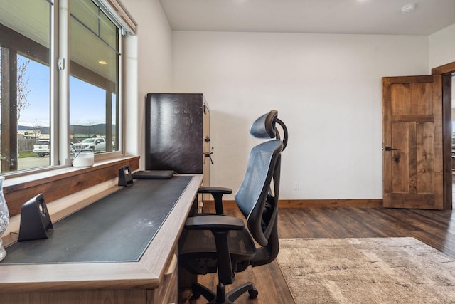 2650 W Valley Dr, Kalispell, MT 59901 - office area featuring dark wood-style flooring, baseboards, and recessed lighting