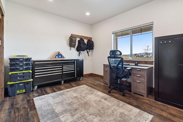 2650 W Valley Dr, Kalispell, MT 59901 - office with dark wood finished floors, baseboards, and recessed lighting