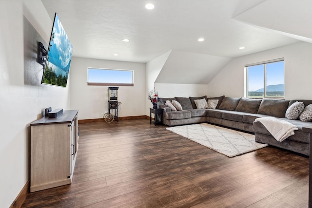 2650 W Valley Dr, Kalispell, MT 59901 - living room featuring lofted ceiling, recessed lighting, and wood finished floors