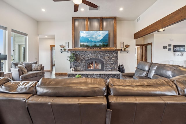 2650 W Valley Dr, Kalispell, MT 59901 - living area with dark wood finished floors, ceiling fan, and recessed lighting