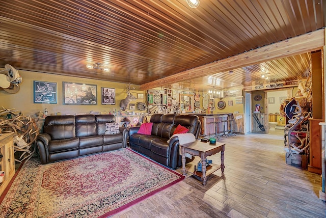 5 Alpine Valley Ln, Clancy, MT 59634 - living area with wood ceiling and hardwood / wood-style flooring