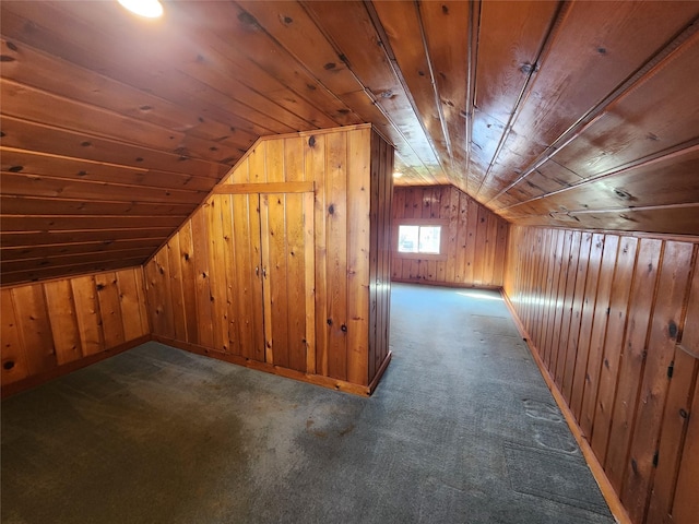 105 Stapp Ln, Darby, MT 59829 - bonus room featuring wood ceiling, wooden walls, lofted ceiling, and carpet floors