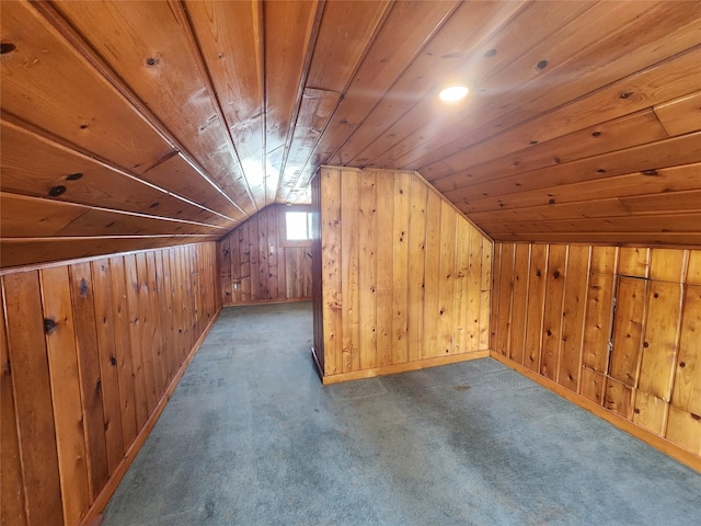 105 Stapp Ln, Darby, MT 59829 - additional living space with wooden walls, carpet flooring, wooden ceiling, and lofted ceiling