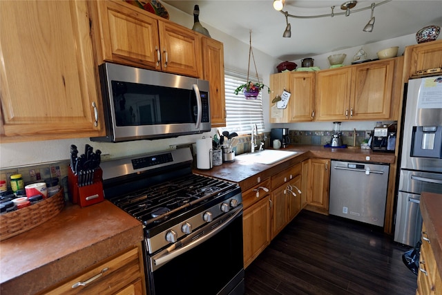 261 Locust Ln, Seeley Lake, MT 59868 - kitchen featuring appliances with stainless steel finishes, a sink, and dark wood-style flooring