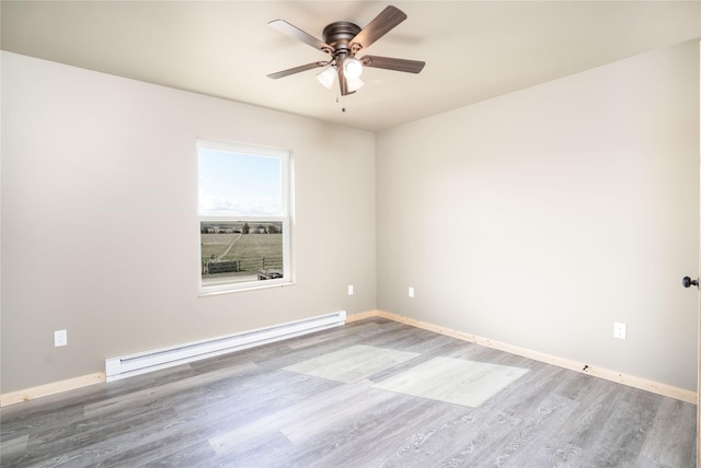 471 Lower Deep Creek Rd, Townsend, MT 59644 - spare room featuring baseboard heating, wood finished floors, baseboards, and a ceiling fan