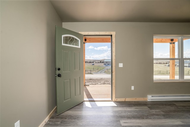 471 Lower Deep Creek Rd, Townsend, MT 59644 - entryway with a baseboard radiator, wood finished floors, baseboards, and plenty of natural light