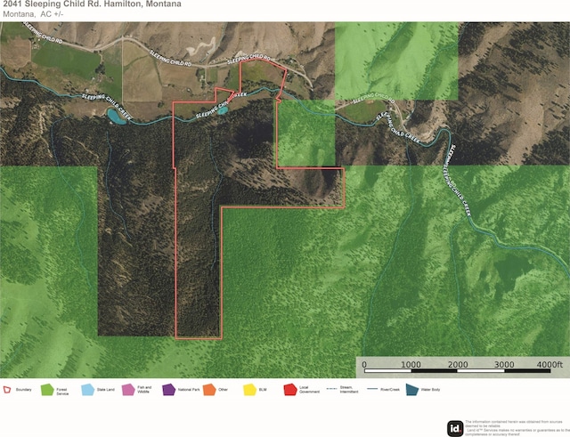 2041 Sleeping Child Rd, Hamilton, MT 59840 - map / location featuring property parcel outlined
