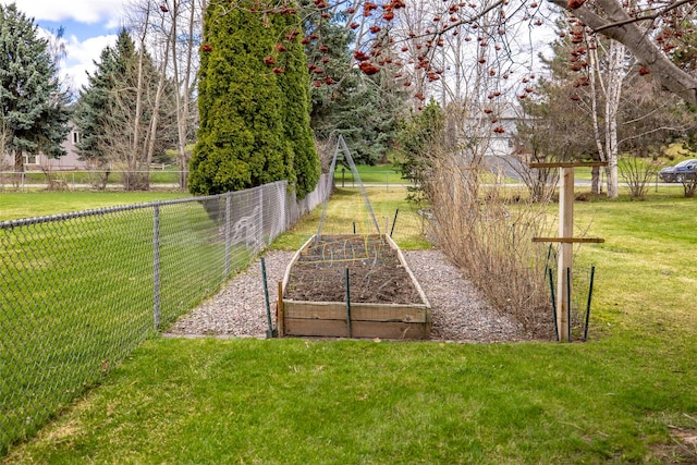 view of yard with fence and a vegetable garden
