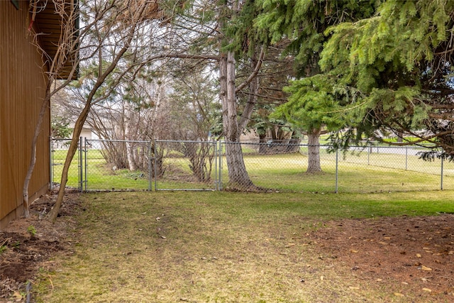 view of yard featuring fence and a gate